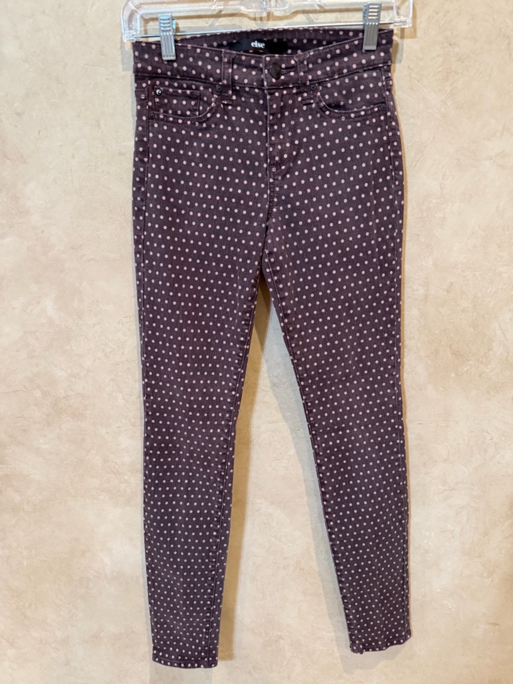 ELSE Women's Polka Dot Skinny Jeans in Dark Purple size 25 spring party